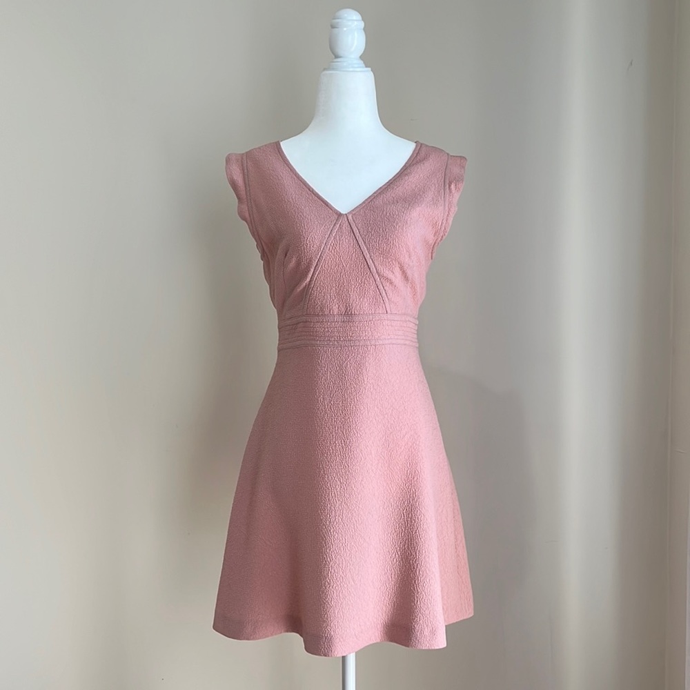 Sandro Coral Pink Open-Back A-Line Dress. Size 1. Textured pink coral crepe.